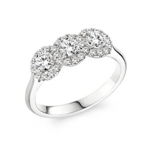 Triple Mini Halo Diamond Wed Fit Ring in Platinum, 0.76ct